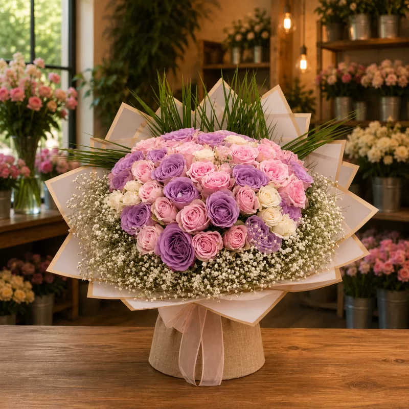 Pastel Rüya – Lila & Pembe Gül Buketi