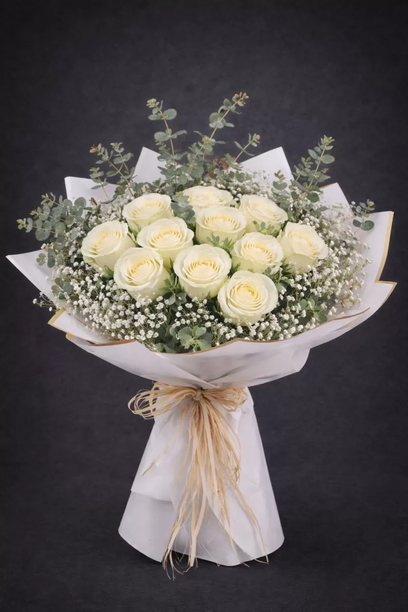 Beyaz Zarafet – Saf Beyaz Gül Buketi