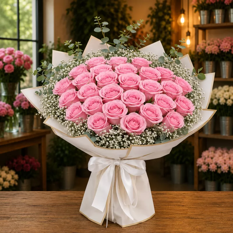 Pembe Güllerin Zarafeti – Premium Pembe Gül Buketi