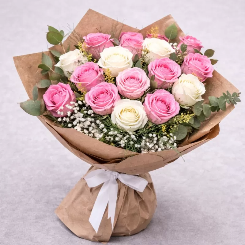 Zarif Uyum – Pembe & Beyaz Gül Buketi