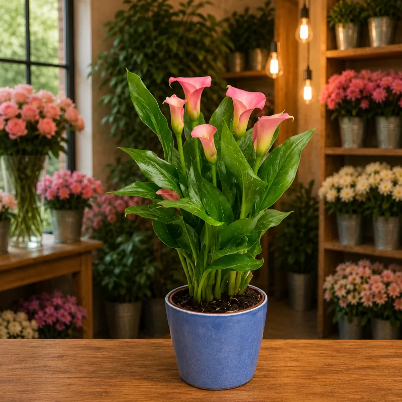 Pembe Gala Çiçeği (Calla Lily) Saksı – Zarif, Şık ve Canlı Bitki