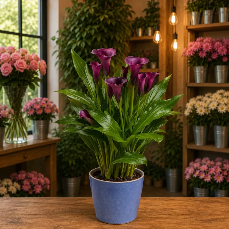Mor Gala Çiçeği (Calla Lily) Saksı – Asil ve Premium Canlı Bitki