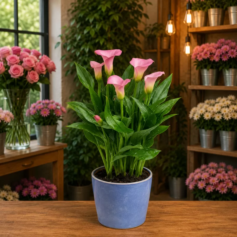 Pembe Gala Çiçeği (Calla Lily) Saksı – Zarif ve Şık Canlı Bitki