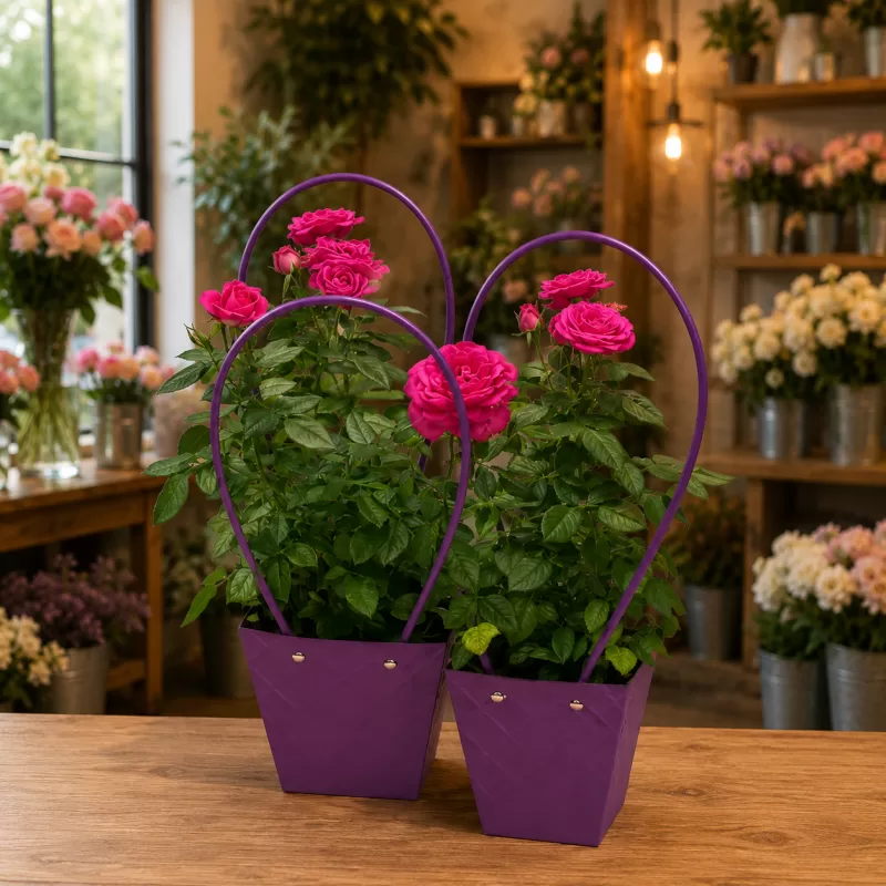 Mor Saksıda Mini Gül – Canlı ve Romantik Saksı Çiçeği