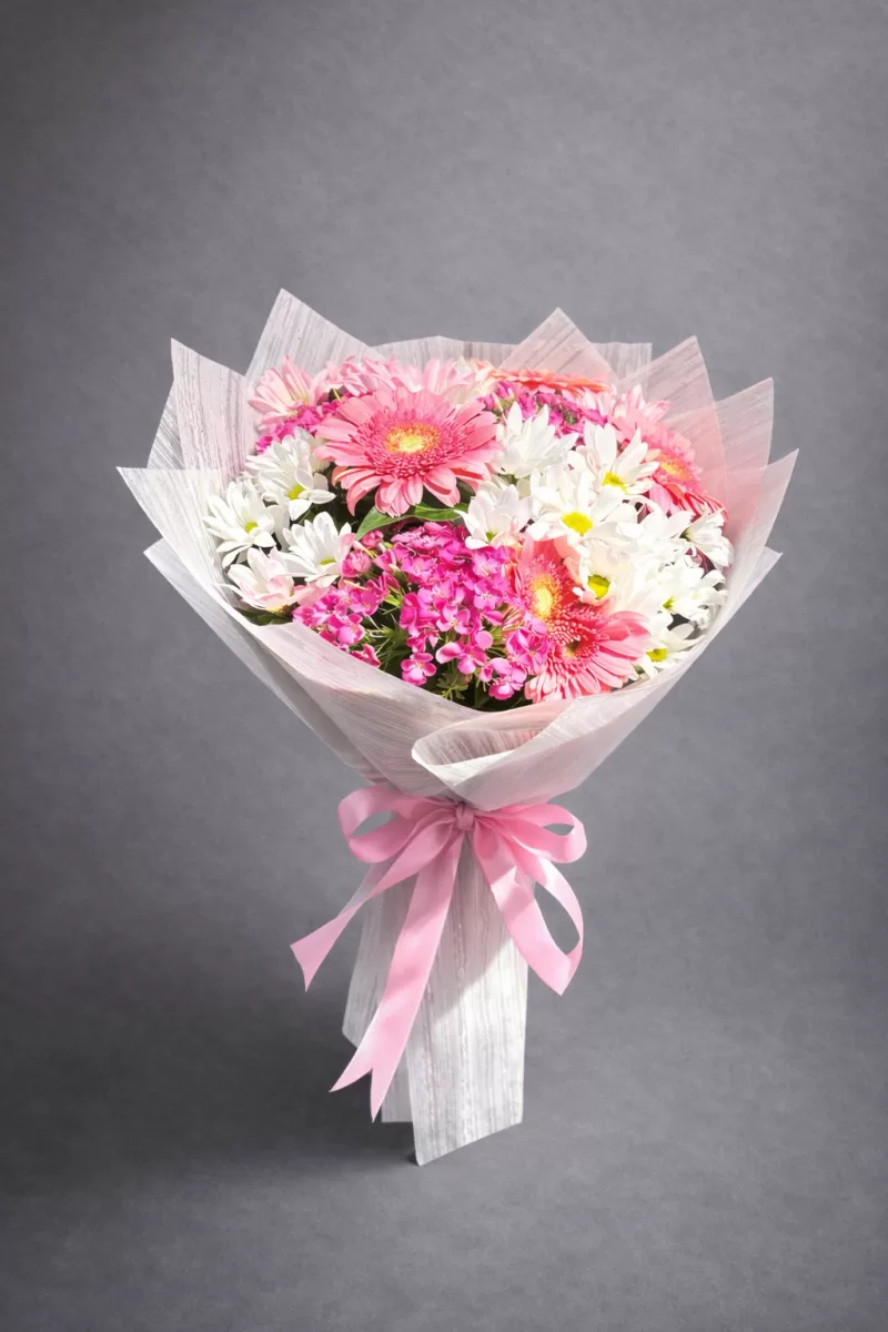 Pembe Gerbera ve Papatya Buketi