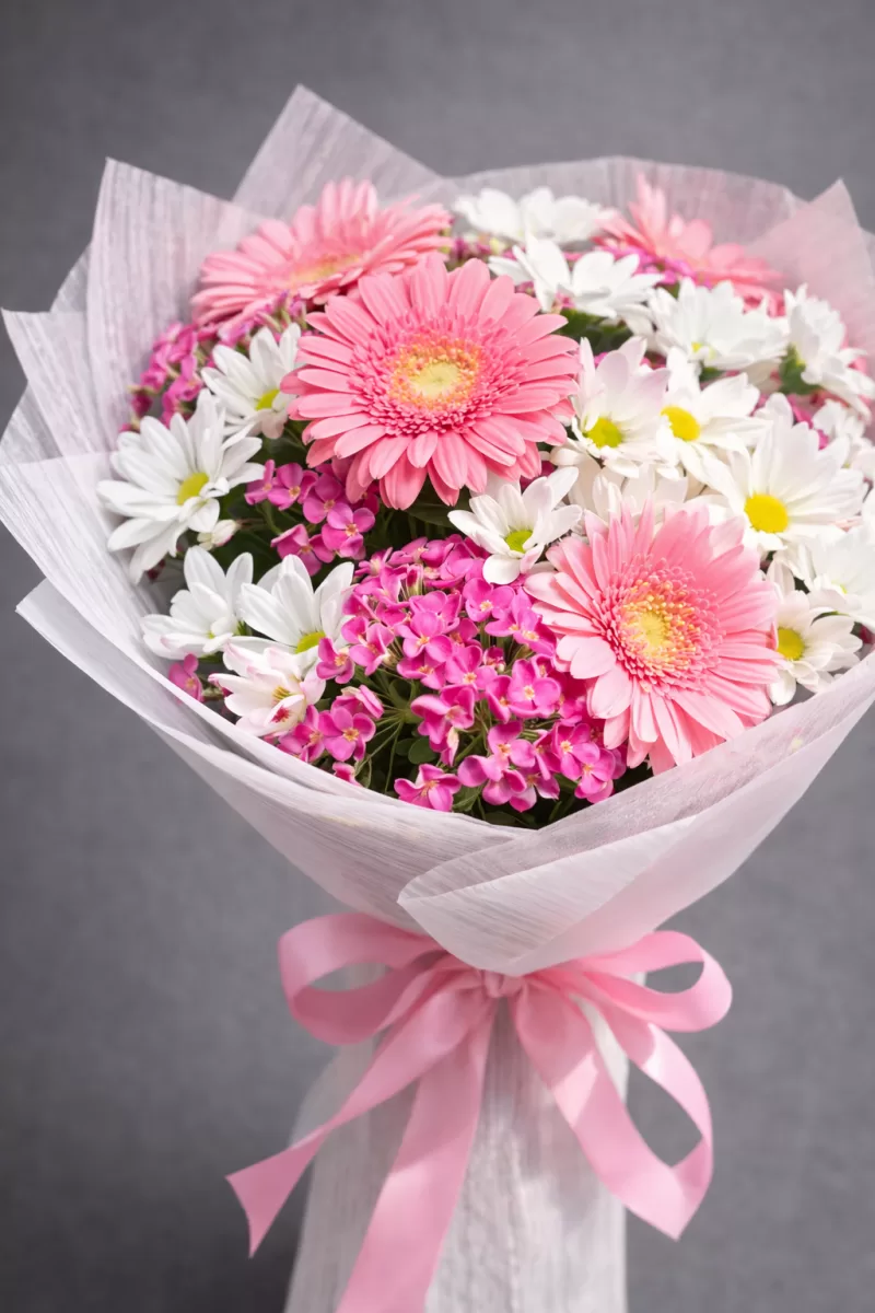 Pembe Gerbera ve Papatya Buketi