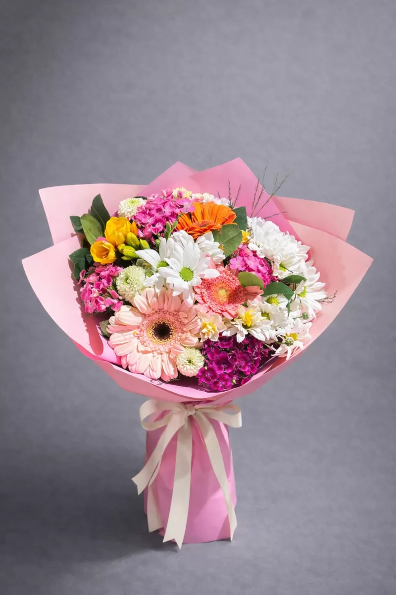 Renkli Gerbera ve Papatya Buketi