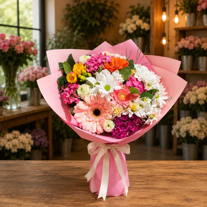 Renkli Gerbera ve Papatya Buketi