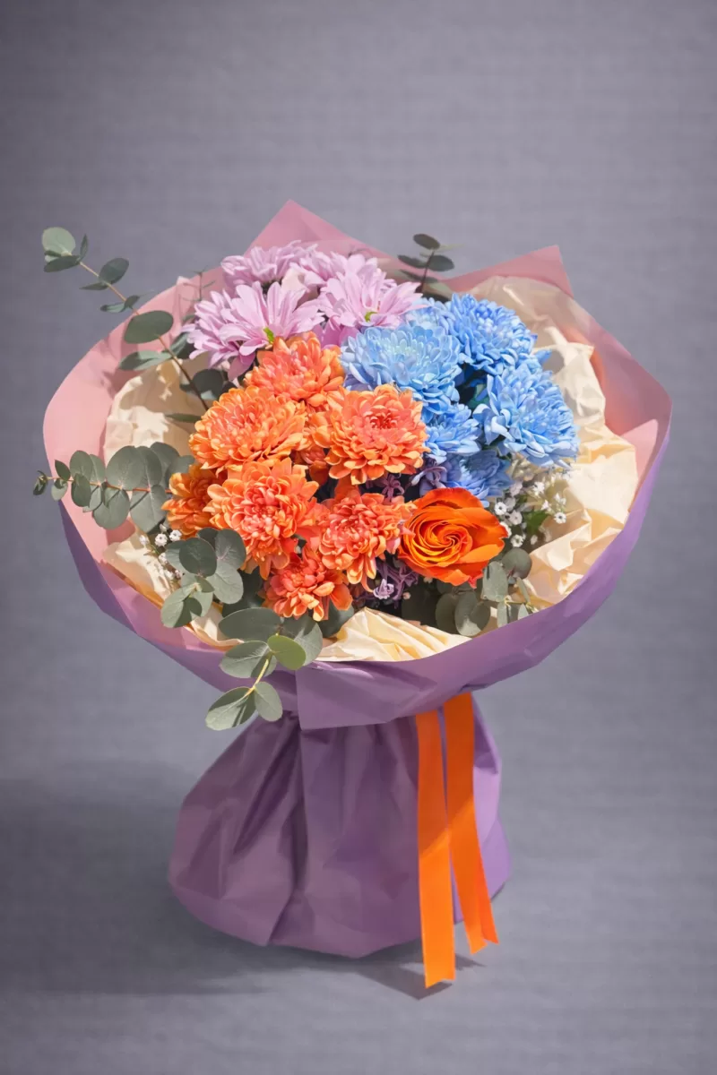 Renkli Krizantem ve Gül Buketi