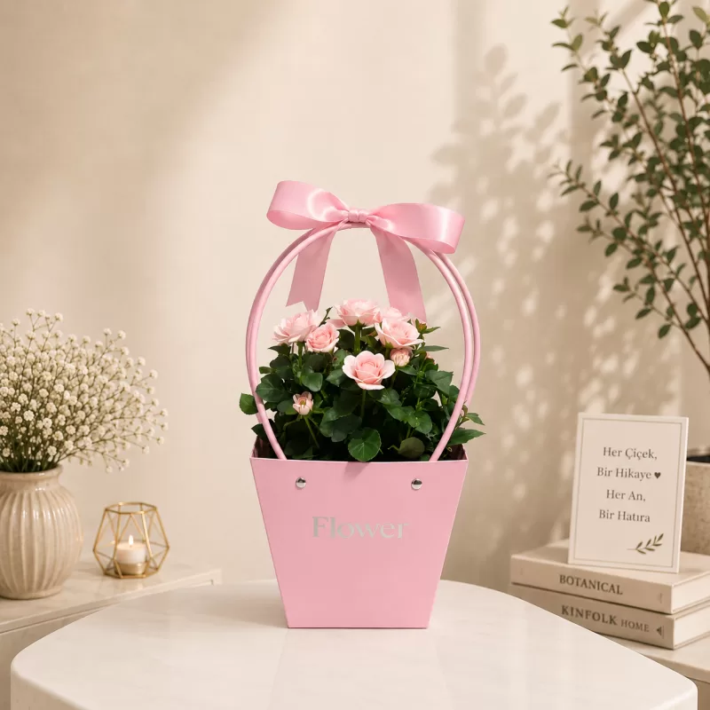 Pembe Mini Gül Saksı Çiçeği