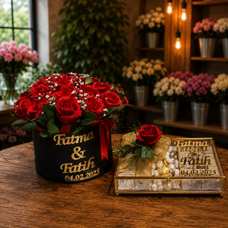 Sonsuz Aşk Kutu Gül ve Çikolata Seti