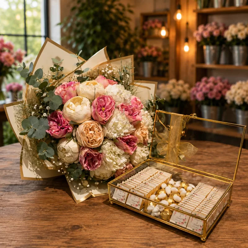 Romantik Şakayık Buketi ve Çikolatası