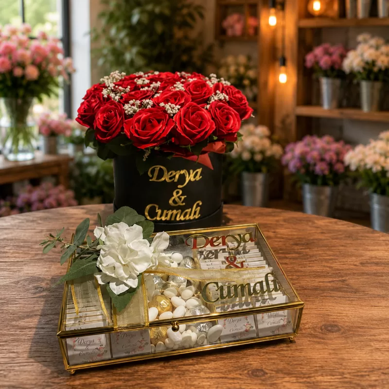 Premium Kırmızı Gül Kutusu ve Kişiye Özel Söz Çikolatası
